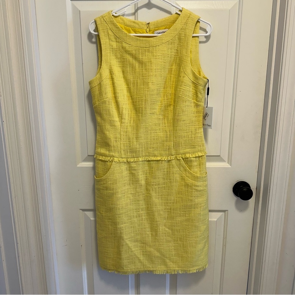 Calvin Klein Yellow Tweed Sleeveless Sheath Dress Size 10
